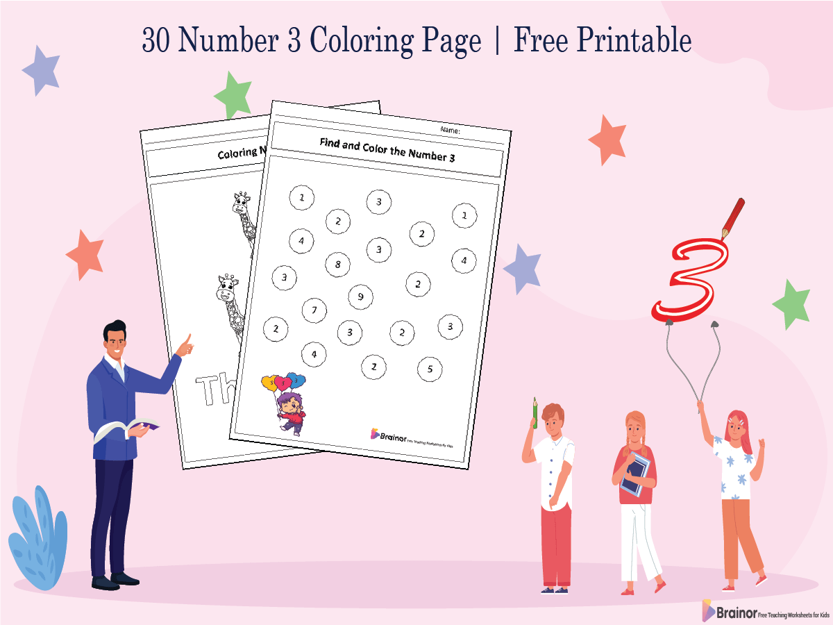 number 3 coloring pages - overview