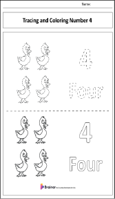 Tracing and Coloring Number 4 Worksheet
