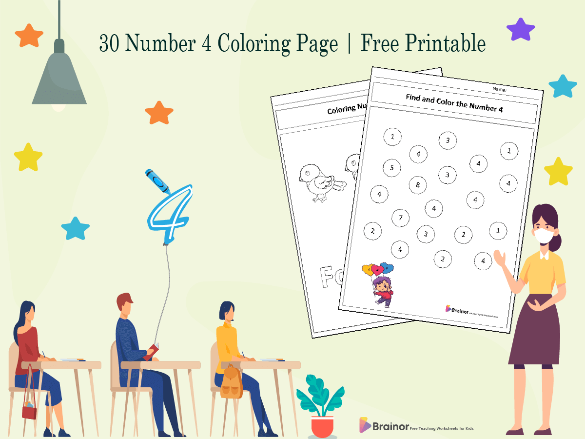 number 4 coloring page - overview