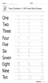 Tracing Number 1–100 from the Number Name Worksheet