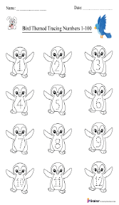 Bird-Themed Tracing Number 1–100 Worksheet