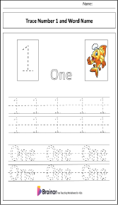 Tracing Number 1 and Word Name Worksheet