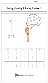 Finding, Coloring and Tracing Number 1 Worksheet