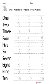 Tracing Numbers 1–50 from the Number Name Worksheet