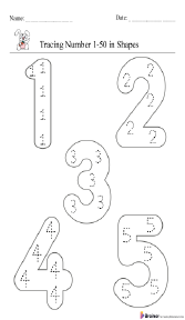 Tracing Numbers 1–50 in the Shapes Worksheet