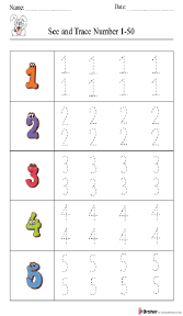 See and Trace Numbers 1-50 PDF Worksheet