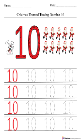 Christmas-Themed Tracing Number 10 Worksheet