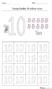 Tracing Number 10 without Arrow Worksheet