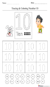 Tracing and Coloring Number 10 Worksheet