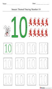 Insect-Themed Tracing Number 10 Worksheet