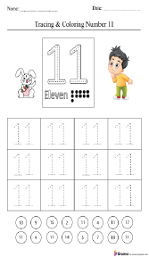 Tracing and Coloring Number 11 Worksheet