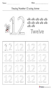Tracing Number 12 Using Arrow Worksheet