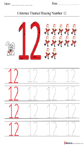 Christmas-Themed Tracing Number 12 Worksheet