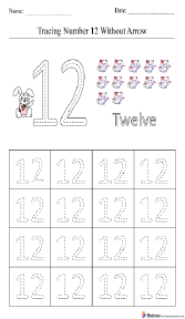 Tracing Number 12 without Arrow Worksheet