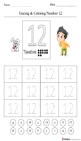 Tracing and Coloring Number 12 Worksheet