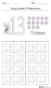 Tracing Number 13 without Arrow Worksheet