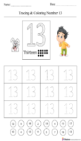 Tracing and Coloring Number 13 Worksheet