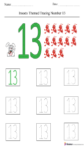 Insect-Themed Tracing Number 13 Worksheet