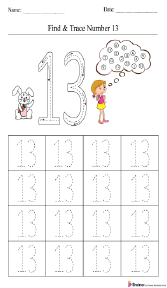 Finding and Tracing Number 13 Worksheet