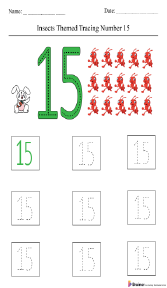 Insect-Themed Tracing Number 14 Worksheet