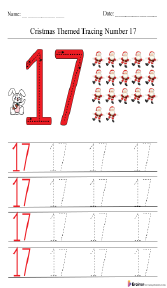 Christmas-Themed Tracing Number 17 Worksheet