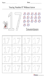 Tracing Number 17 without Arrow Worksheet