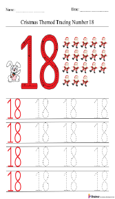 Christmas-Themed Tracing Number 18 Worksheet