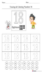 Tracing and Coloring Number 18 Worksheet