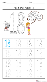 Finding and Tracing Number 18 Worksheet