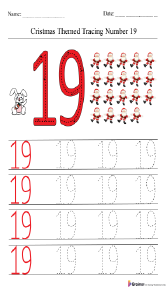 Christmas-Themed Tracing Number 19 Worksheet