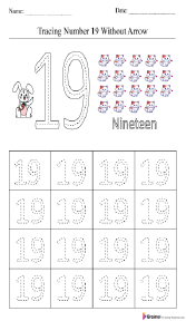 Tracing Number 19 without Arrow Worksheet