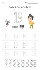 Tracing and Coloring Number 19 Worksheet