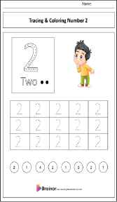 Tracing and Coloring Number 2 Worksheet