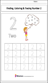 Finding, Coloring and Tracing Number 2 Worksheet