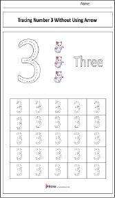Tracing Number 3 Without Using Arrow Worksheet