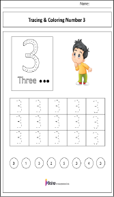 Tracing and Coloring Number 3 Worksheet