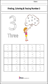 Finding, Coloring and Tracing Number 3 Worksheet
