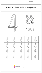 Tracing Number 4 Without Using Arrow Worksheet