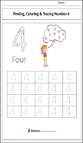 Finding, Coloring and Tracing Number 4 Worksheet