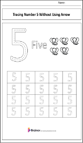 Tracing Number 5 Without Using Arrow Worksheet