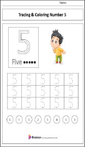Tracing and Coloring Number 5 Worksheet