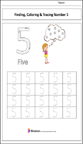 Finding, Coloring and Tracing Number 5 Worksheet