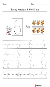Tracing Number 6 and Word Name Worksheet