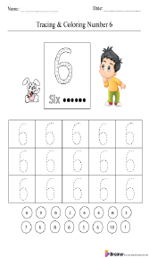 Tracing and Coloring Number 6 Worksheet