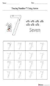 Tracing Number 7 Using Arrow Worksheet