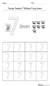 Tracing Number 7 Without Using Arrow Worksheet