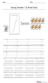 Tracing Number 7 and Word Name Worksheet