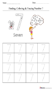 Finding, Coloring, and Tracing Number 7 Worksheet