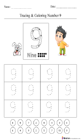 Tracing and Coloring Number 9 Worksheet