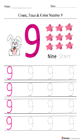 Count, Trace, and Color Number 9 Worksheet